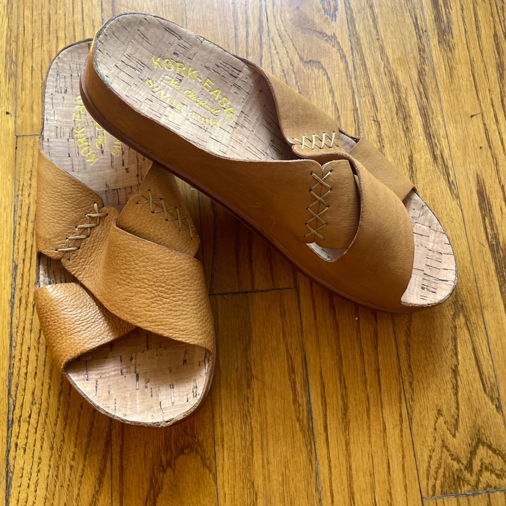 Kork Ease sandals. 6m run large. Worn a few times. Slight damage on the toe.